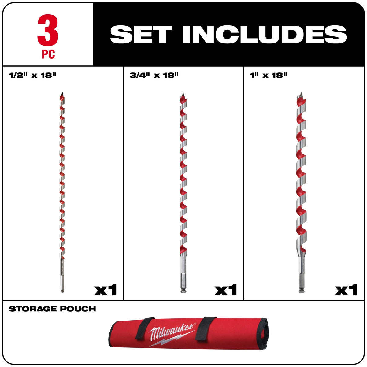 Wood Drill Bit Set - 3 Pieces - Alloy Steel