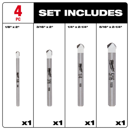 Specialty Single Ended Drill Bit Set - 4 Pieces - Carbide