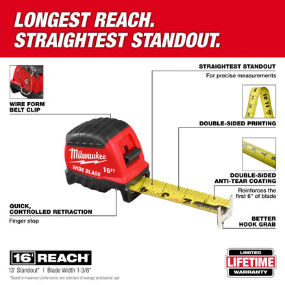 Wide Measuring Tape - 16 ft L 1" W Blade