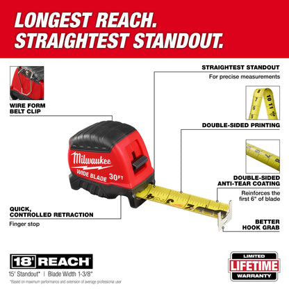 Wide Measuring Tape - 30 ft L 1" W Blade
