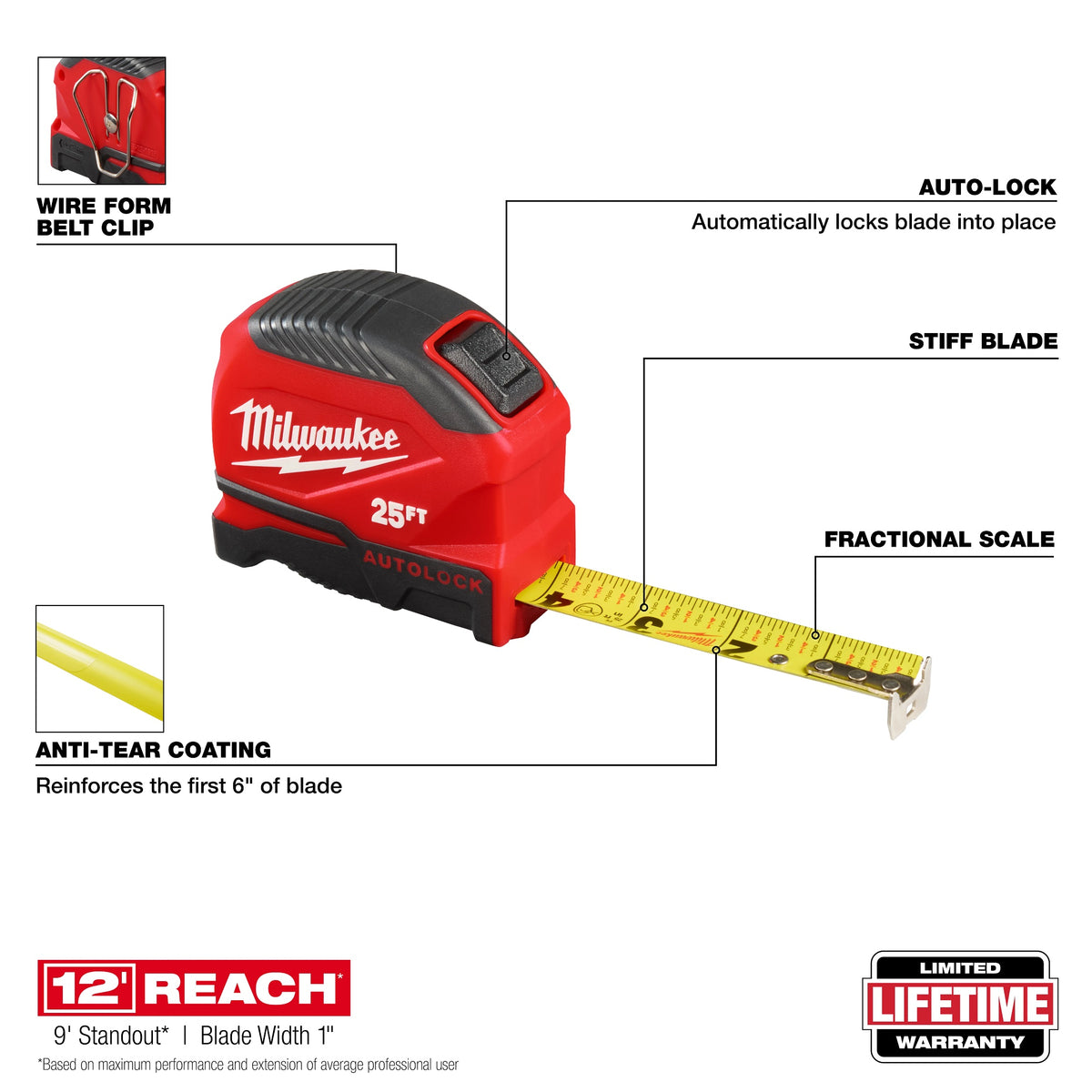 Autolock Measuring Tape - 25 ft L 1" W Blade