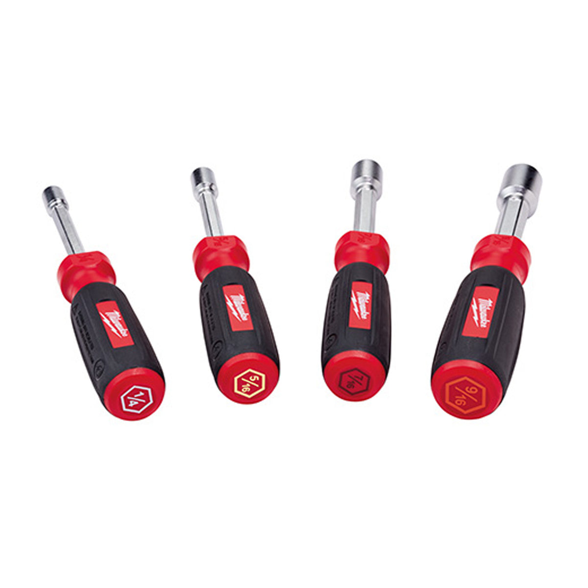 Milwaukee® 48-22-2404 Nut Driver Set, 1/4 to 9/16 in, 4 Pieces, 6 in OAL, Cushion Grip Handle, Steel, Polished Chrome