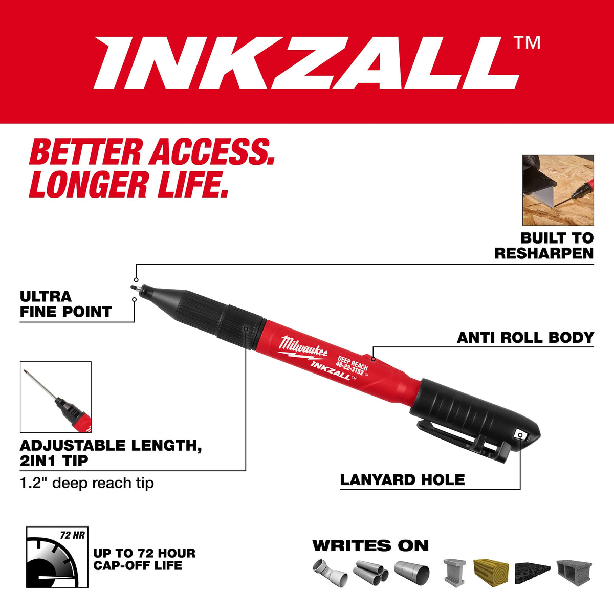 Deep Reach Jobsite Marker - 1.2" Fine Tip