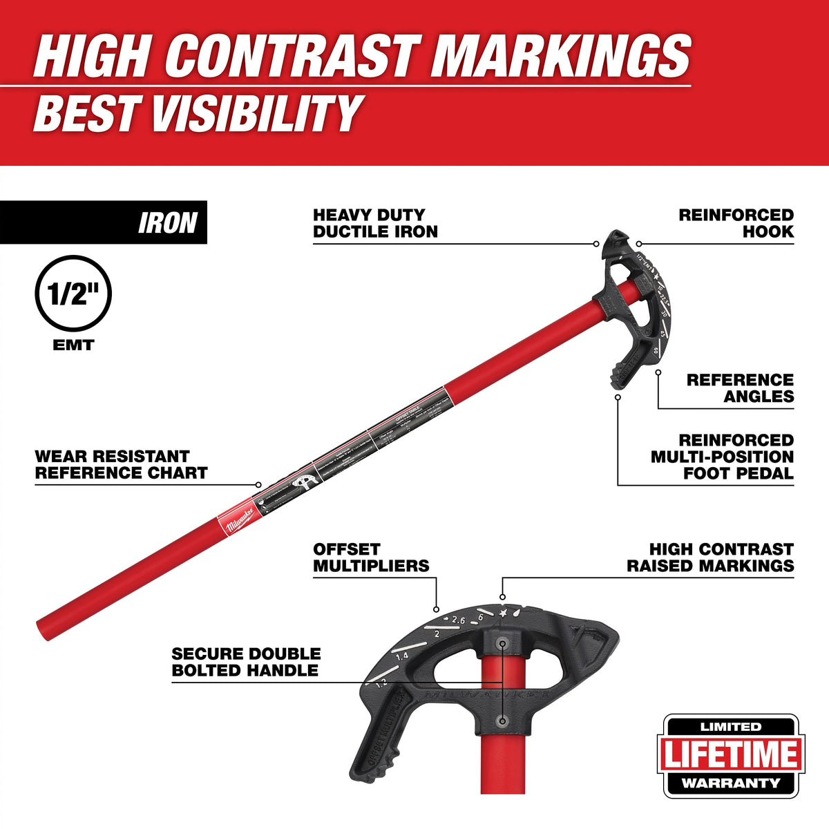 Conduit Bender - 30/45/60/90° Bend - Black/Red