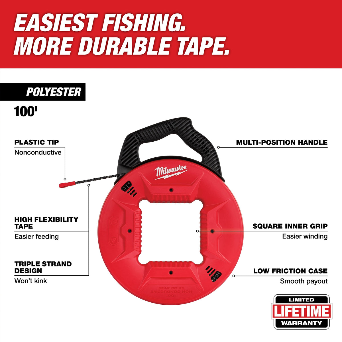 Fish Tape - 100 ft L Tape - with Non-Conductive Tip