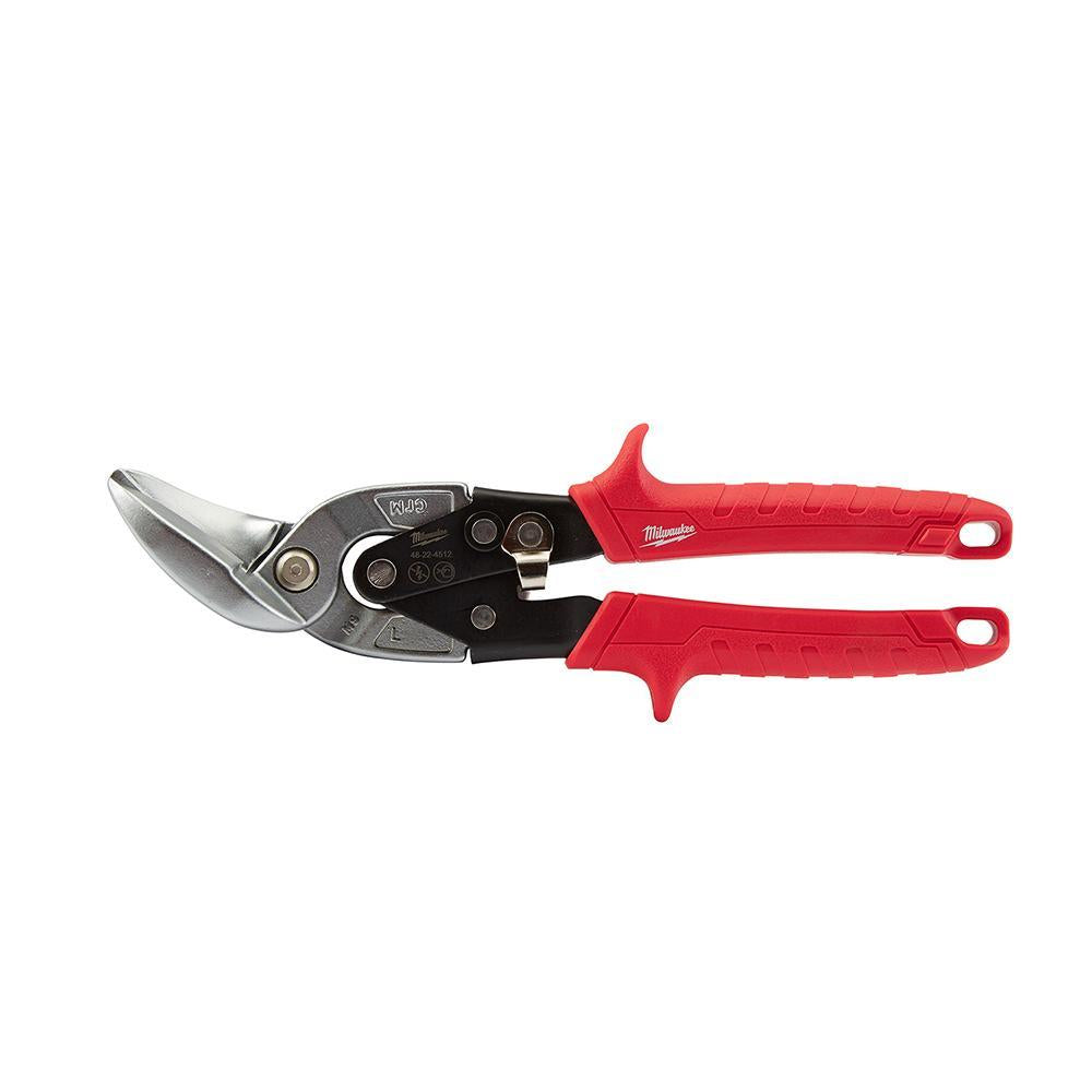 Milwaukee® 48-22-4512 Aviation Snip, 18 ga Cold Rolled Steel/22 ga Stainless Steel Cutting, 5 in L of Cut, Left Cutting Offset Snip, Steel Blade