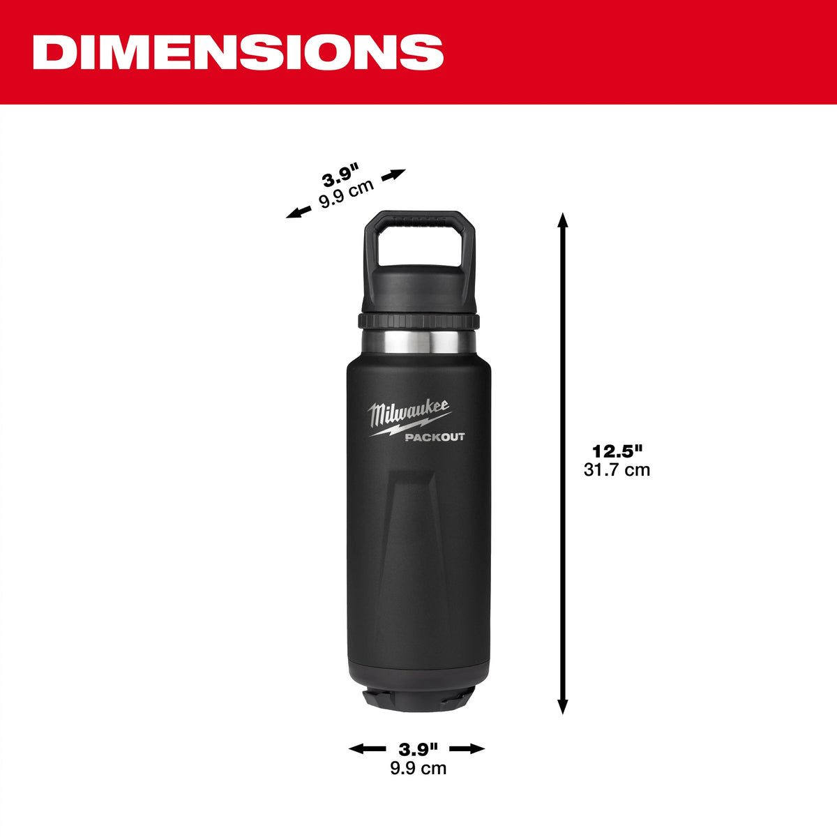 Insulated Bottle with Chug Lid - Black - 36 oz Capacity