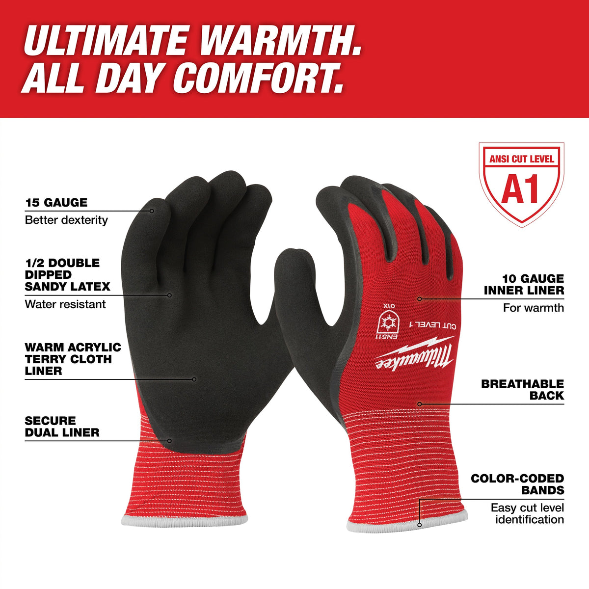 Insulated Winter Dipped Work Gloves - 8.01 to 8.21"