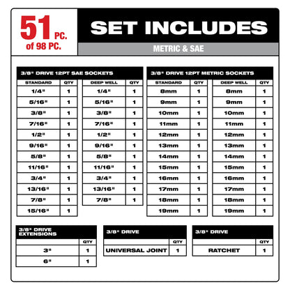 Socket Set - 3/8" Drive - Chrome Vanadium Steel