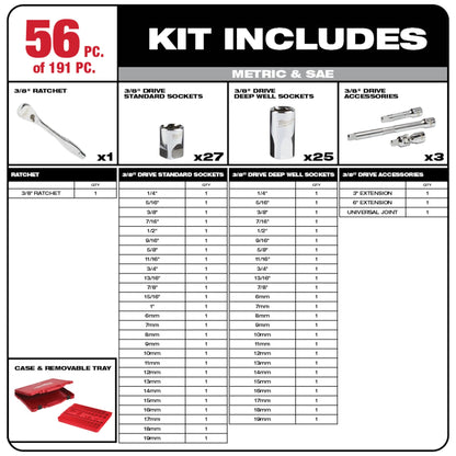 Mechanics Tool Set - Alloy Steel/Plastic - 191 Pieces