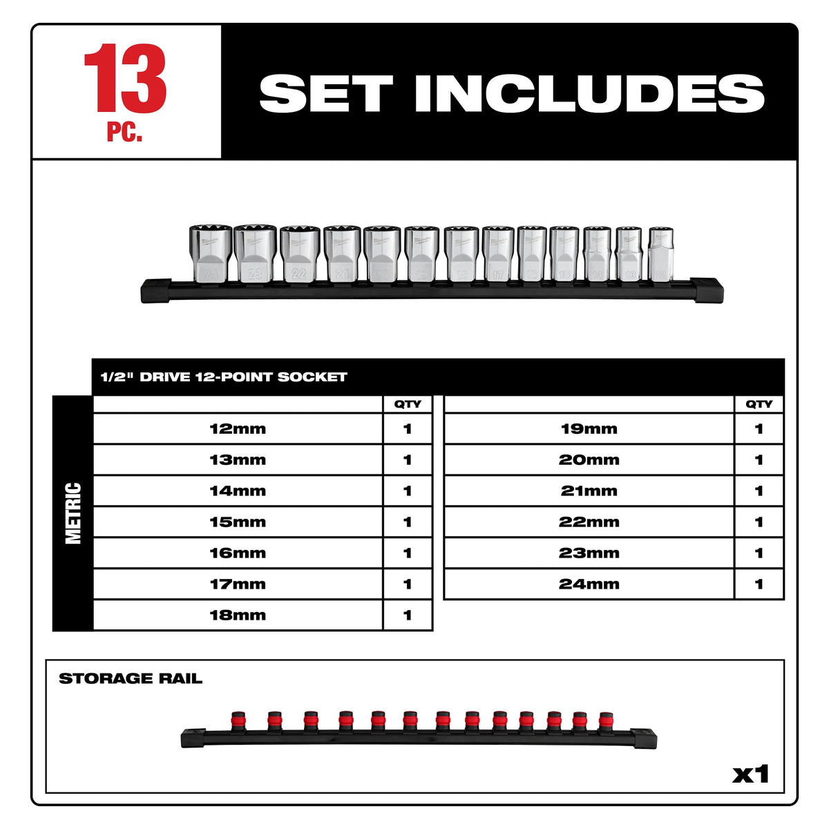 Socket Set - 1/2" Drive - Chrome Vanadium Steel