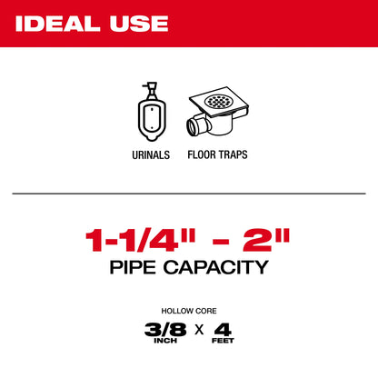 TRAPSNAKE Urinal Auger Cable, 3/8 in Dia x 4 ft L