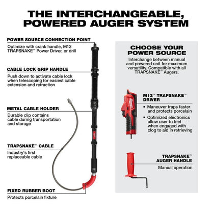 TRAPSNAKE Toilet Auger Cable, 1/2 in Dia x 6 ft L