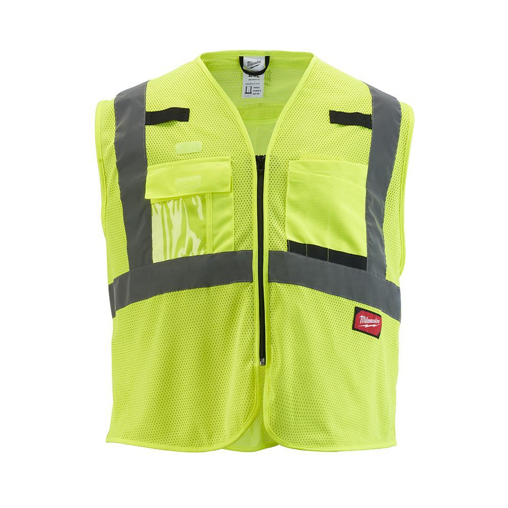Milwaukee® 48-73-5114 Non-Breakaway Mesh Safety Vest, 4XL/5XL, Hi-Viz Yellow, 600D Woven, Hook and Loop/Zipper Closure, 9 Pockets, ANSI Class: Class 2, ANSI 107-15 Type R