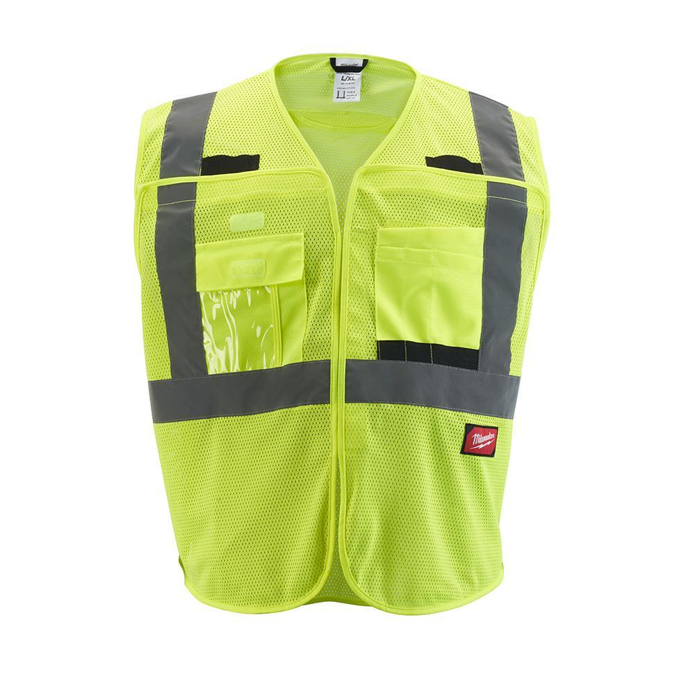 Milwaukee® 48-73-5121 Breakaway Mesh Safety Vest, S/M, Hi-Viz Yellow, 600D Woven, Hook and Loop Closure, 9 Pockets, ANSI Class: Class 2, ANSI 107-15 Type R