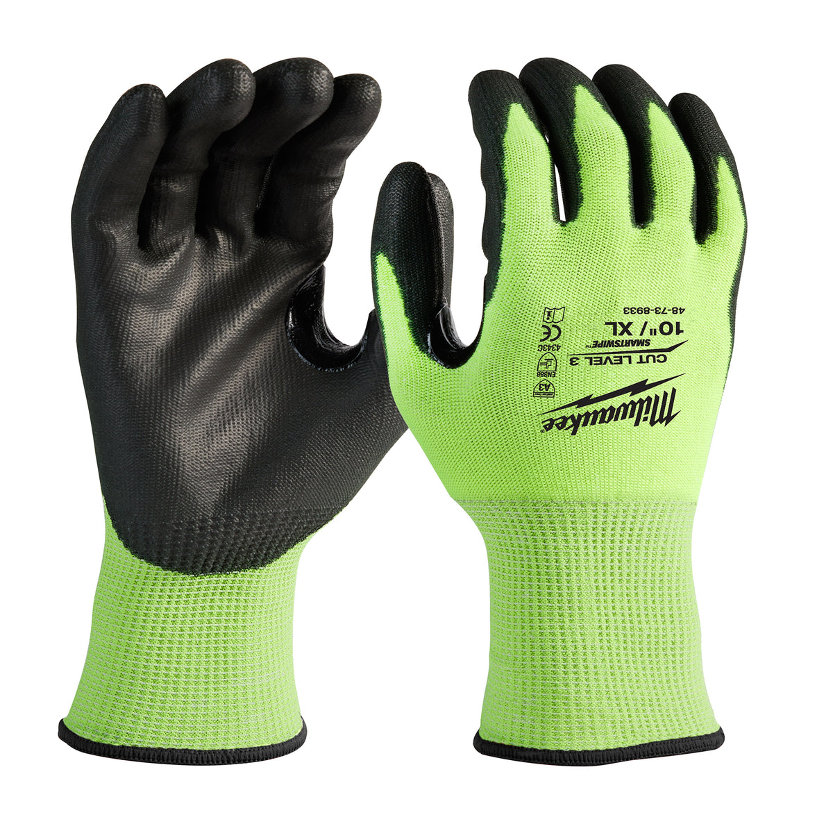 Milwaukee® 48-73-8933 High Visibility Cut-Resistant Gloves, XL, Nitrile Coating, Polyurethane, Knit Wrist Cuff, Resists: Abrasion, Cut, Puncture and Tear, ANSI Cut-Resistance Level: A3, ANSI Puncture-Resistance Level: A2