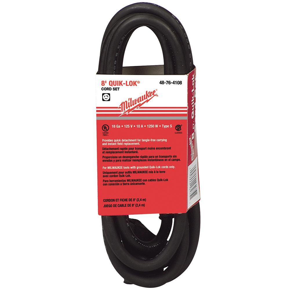 Milwaukee® QUIK-LOK™ 48-76-4108 Extension Cord, 120 V AC, 18 AWG, NEMA L5-20P