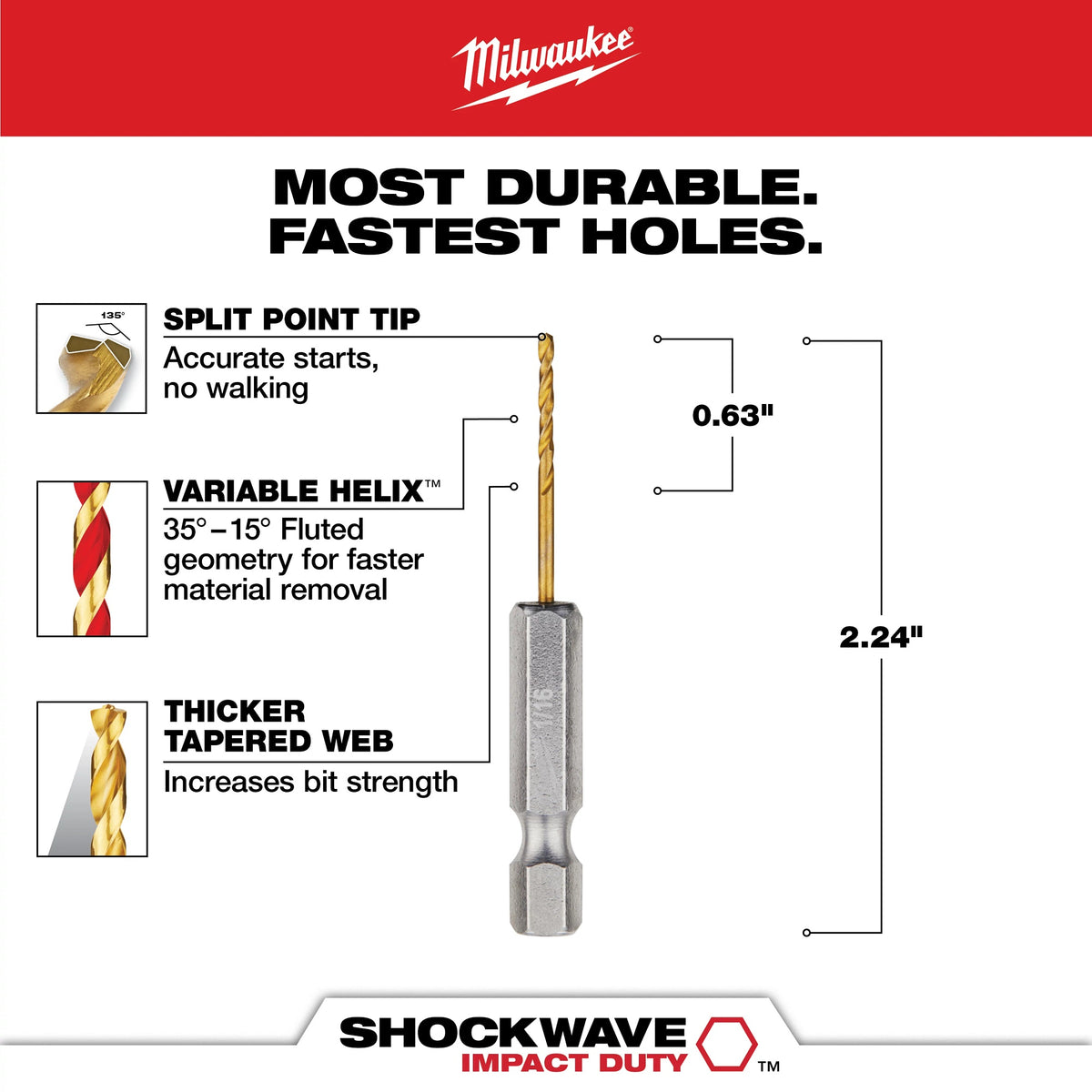 Hex Shank Impact Drill Bit - 5/8" D Cutting