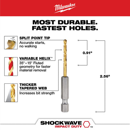 Hex Shank Impact Drill Bit - 7/64" Drill - HSS