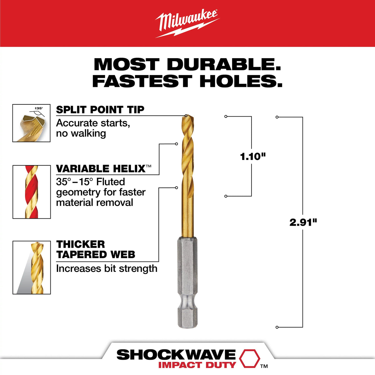 Hex Shank Impact Drill Bit - 1-3/32" D Cutting