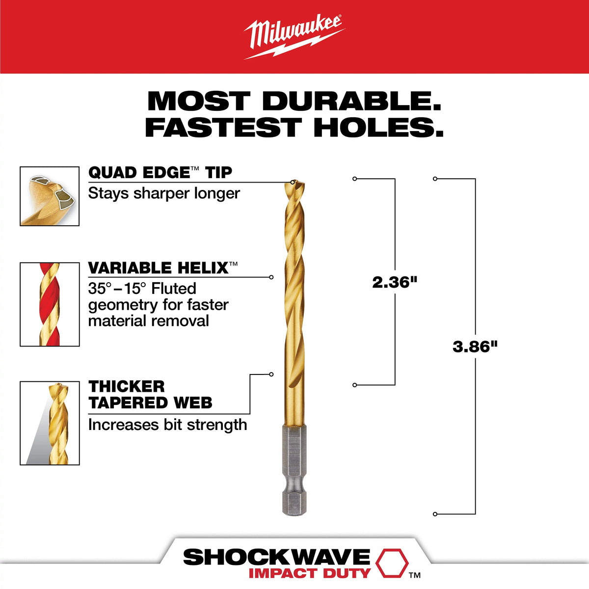 Hex Shank Impact Drill Bit - 2-11/32" D Cutting