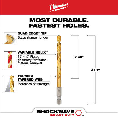 Hex Shank Impact Drill Bit - 2-15/32" D Cutting - HSS