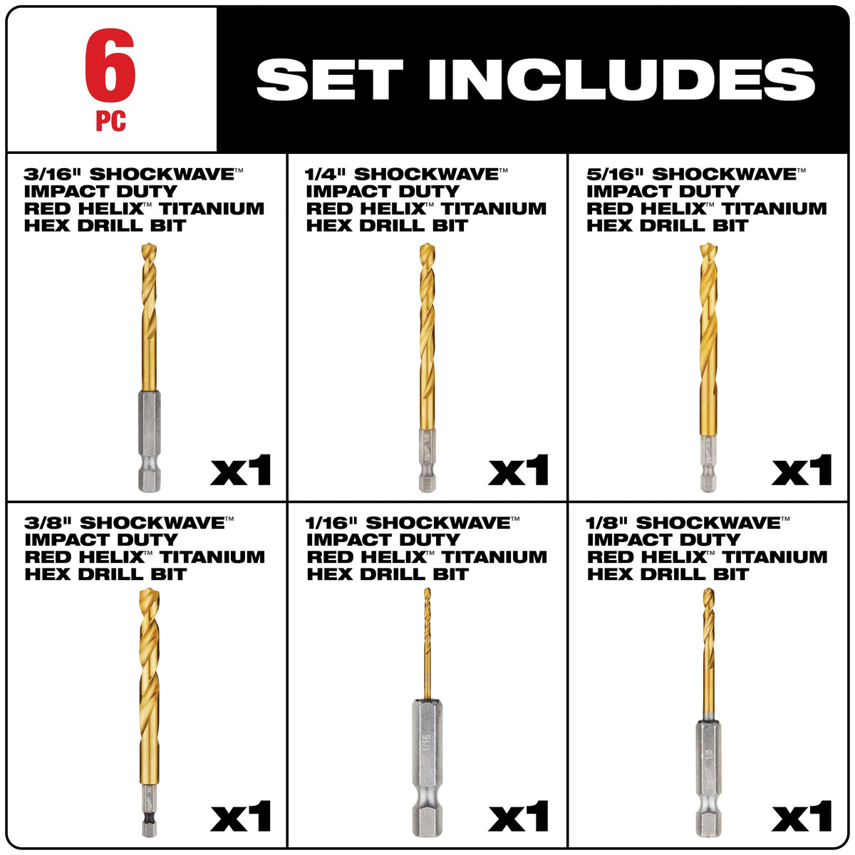 Drill Bit Set - 7 Pieces - 135° Drill Point Angle