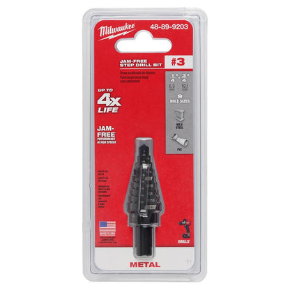 Step Drill Bit - 1/4" Dia Min Hole - 3/8" Shank