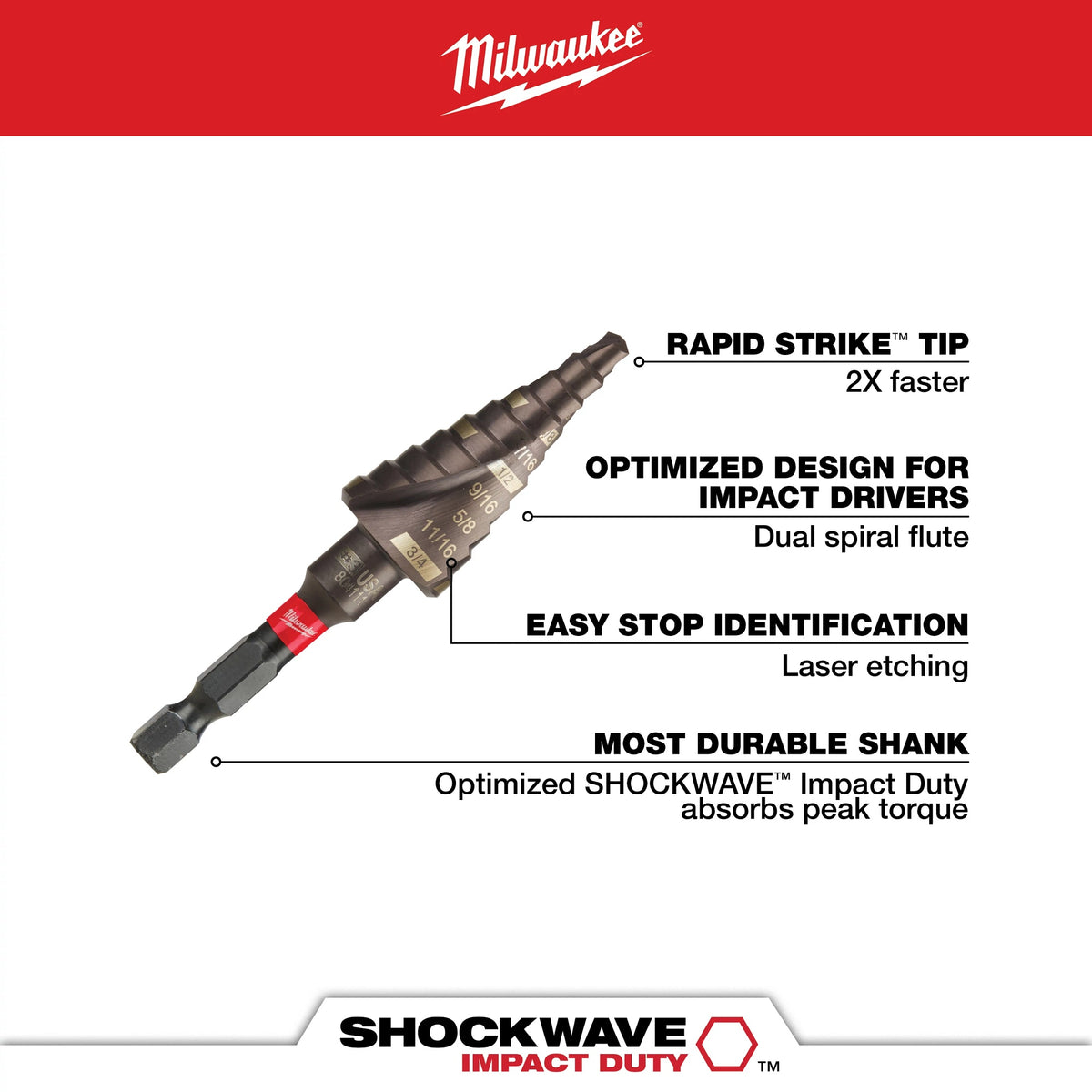Impact Step Drill Bit - 3/16" Dia Min Hole - Titanium