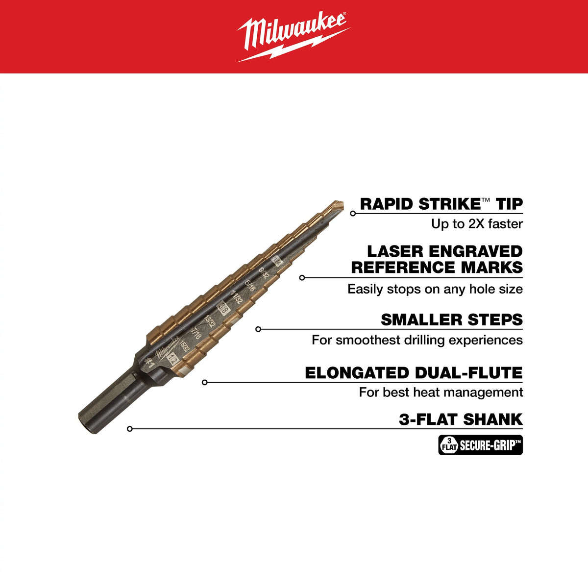 Single Ended Step Drill Bit - 1/8" Dia Min Hole