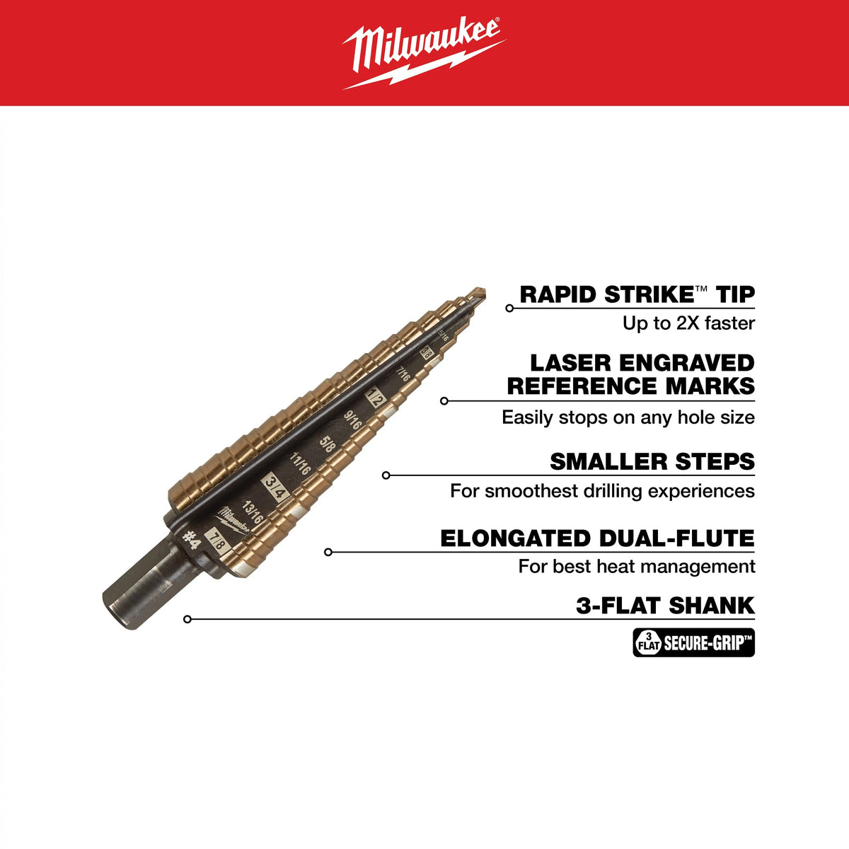 Single Ended Step Drill Bit - 3/16" Dia Min Hole