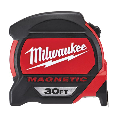Milwaukee® 48-22-7130 Magnetic Premium Measuring Tape With Belt Clip, 30 ft L x 1 in W Blade, Steel Blade, 1/16 in Graduation