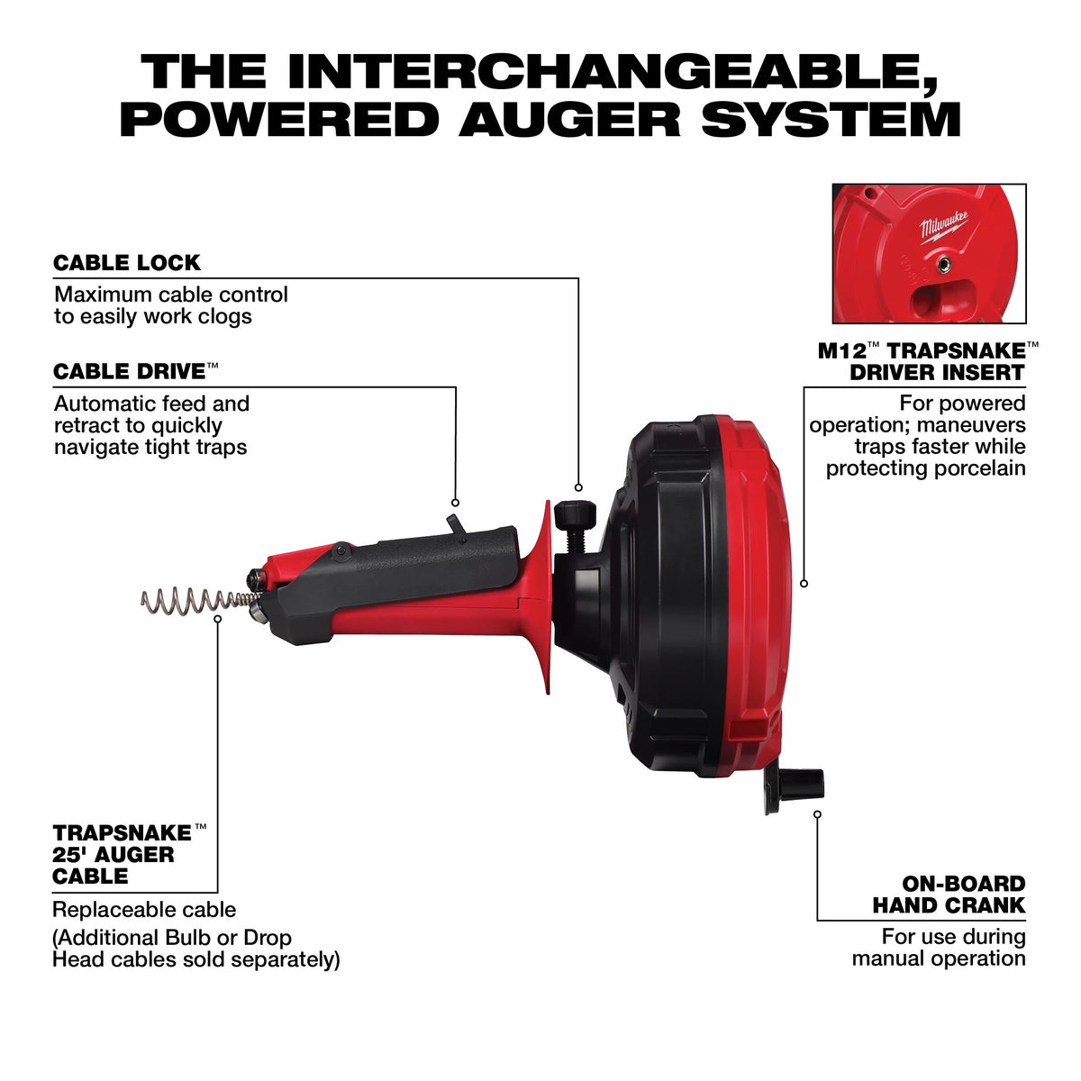 Auger With CABLE DRIVE, Black/Red