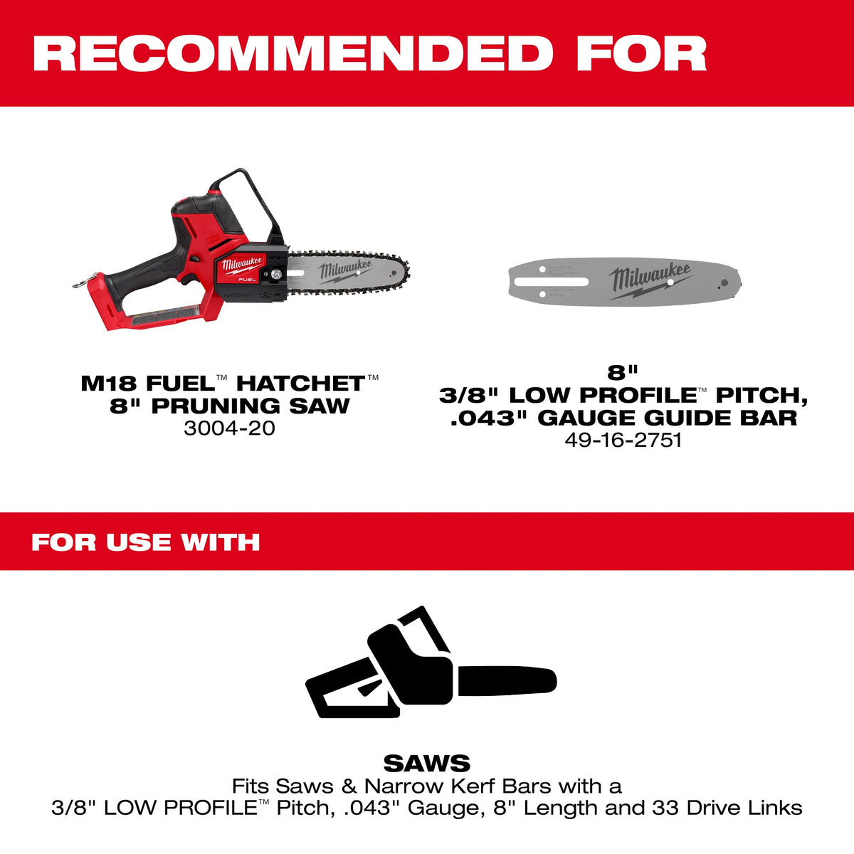 Pruning Saw Guide Bar - 8" L - Steel