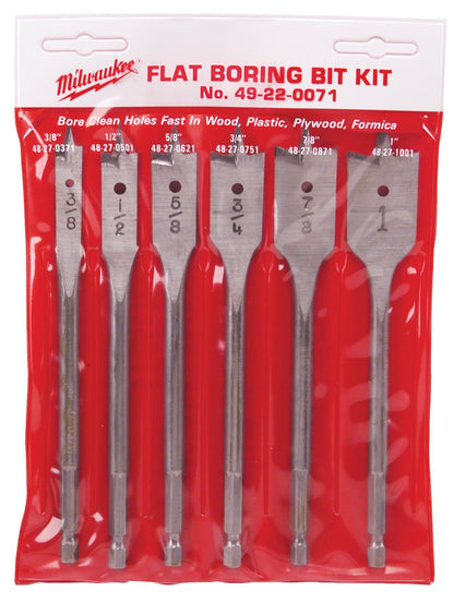 Universal Flat Boring Bit Set - 6 Pieces - Carbon Steel