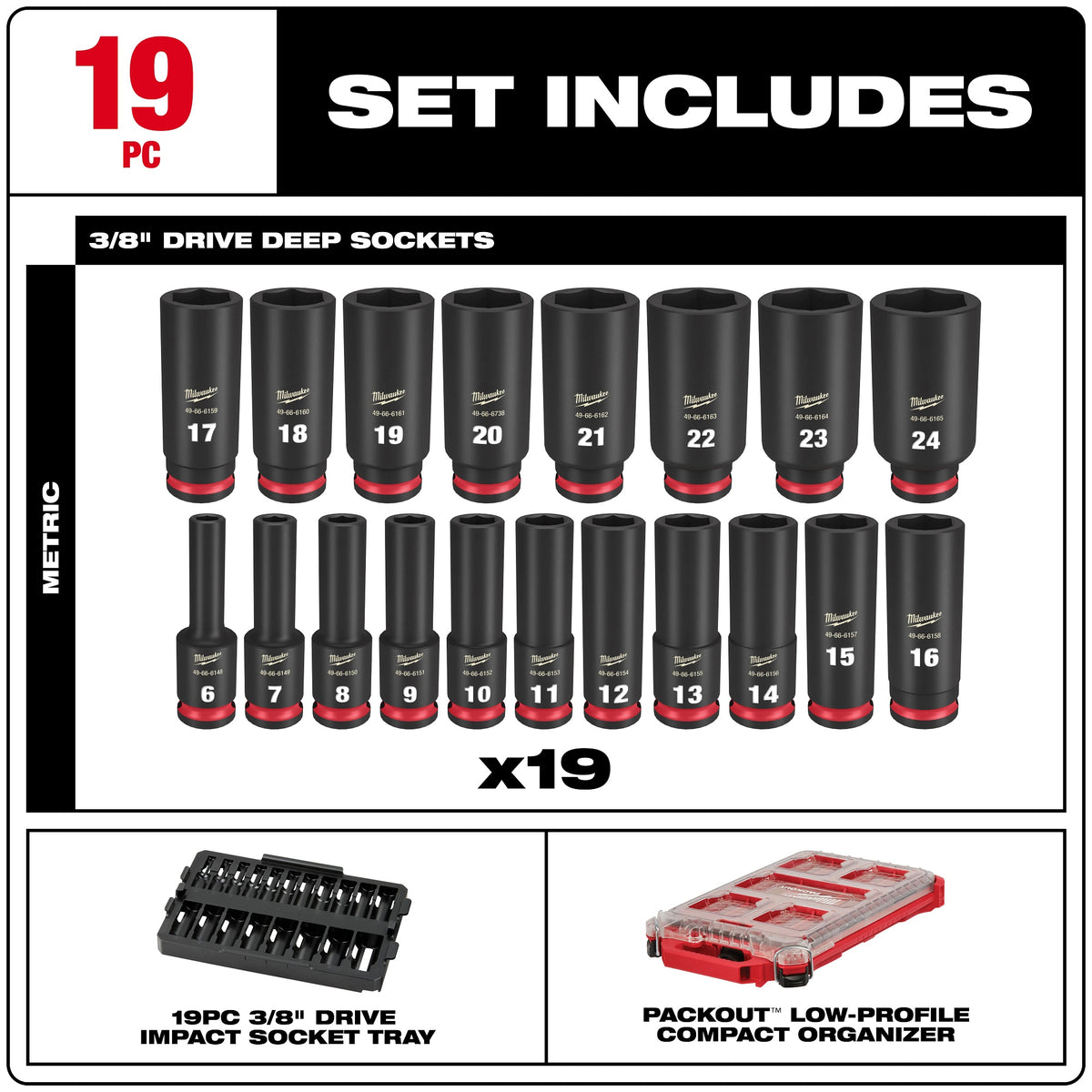 49-66 Socket Packout Set - 19 Pieces - Steel