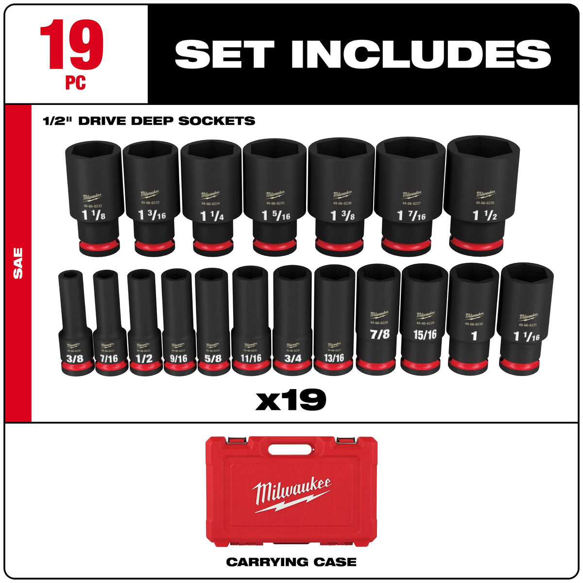 Deep Socket Set - 19 Pieces - ASME Specified