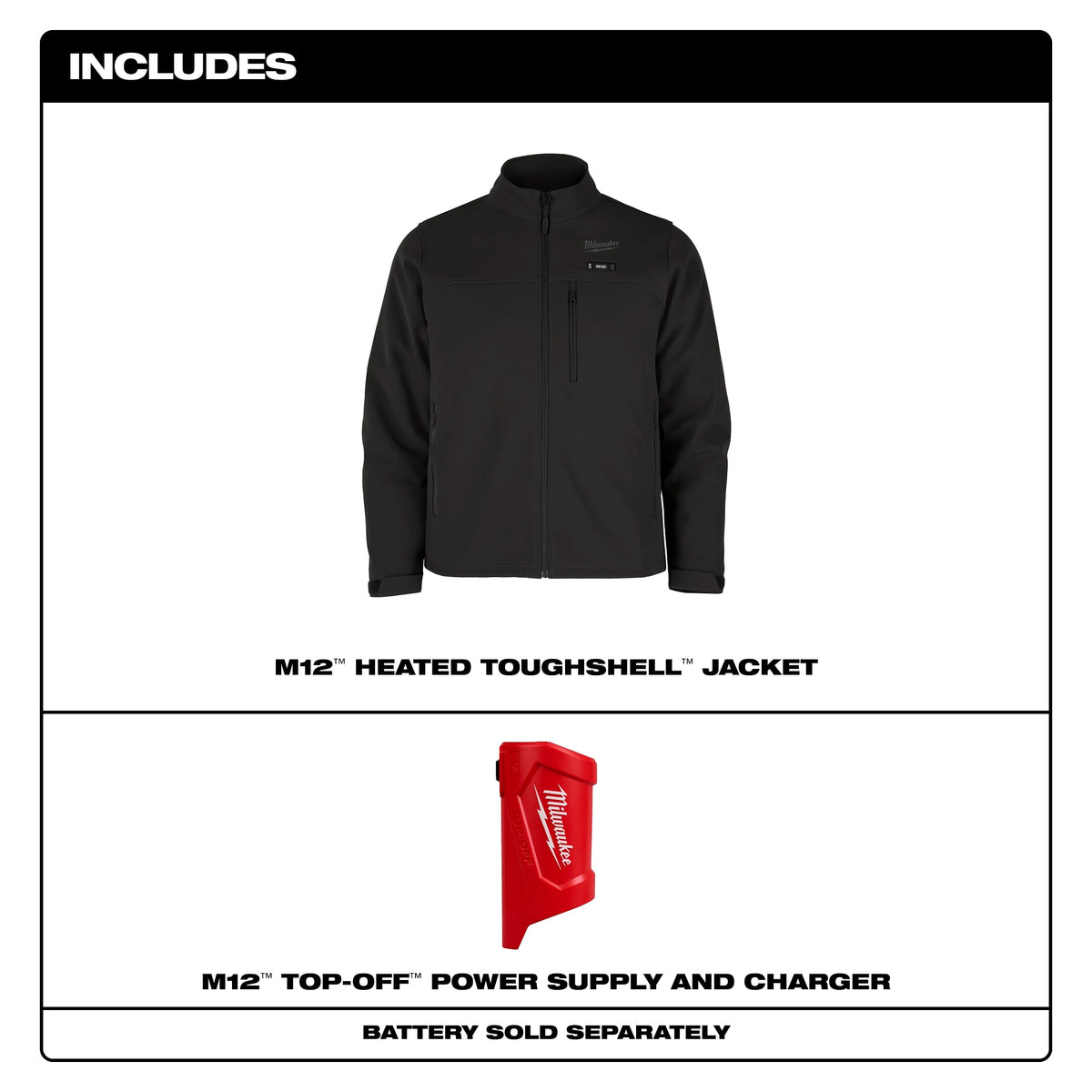 Milwaukee® M100B-20XL M12™ Cordless Jacket, XL, Black, Polyester, 48 in Chest, Resists: Water