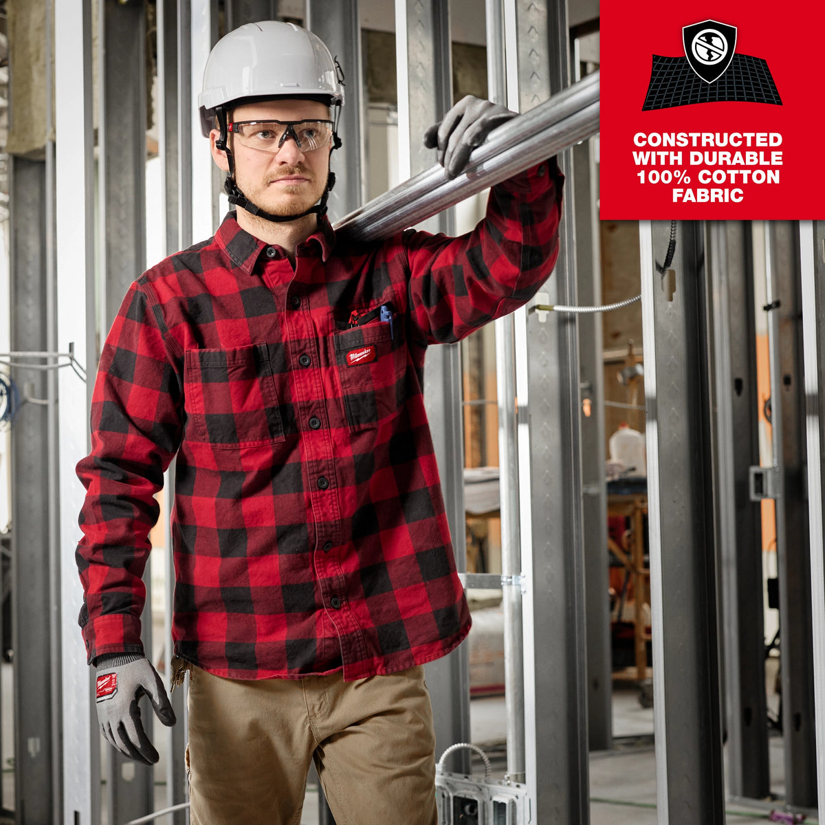 Milwaukee® M551R-2X M551 Flannel Shirt, Men's, 2XL, Red, Cotton