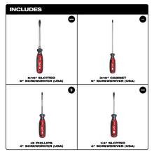Milwaukee® MT200-4 Screwdriver Sets, 4 Pieces, 4, 6 in Shank Length, Steel/Acetate, Chrome