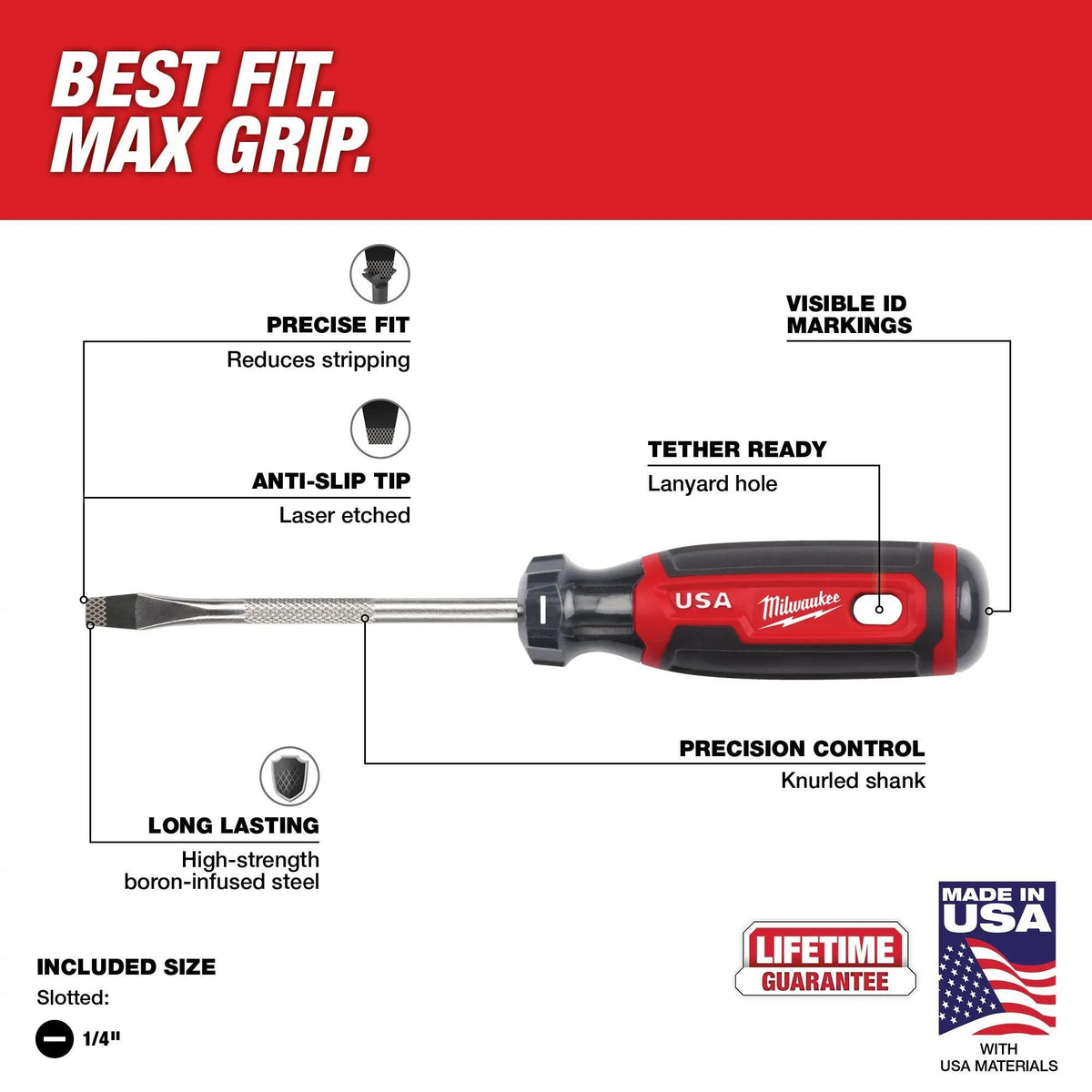 Standard Screwdriver - 1/4" Point Slotted Point - Steel
