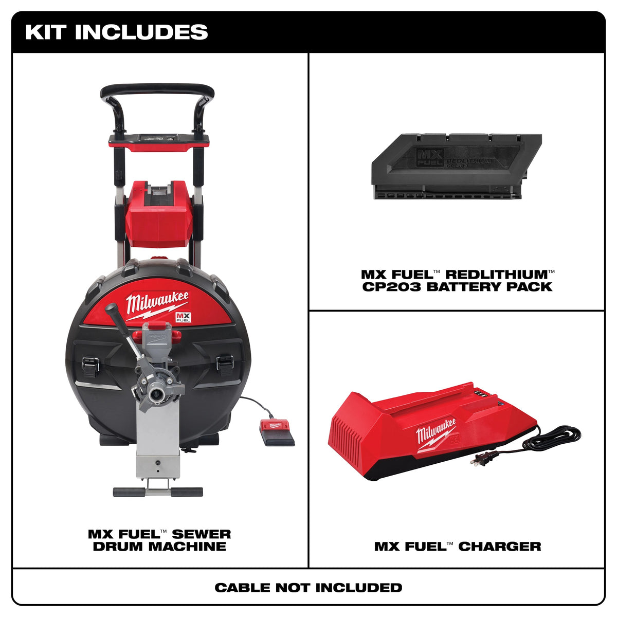 MX FUEL Rust-Resistant Sewer Drum Machine, 200 ft Max Run