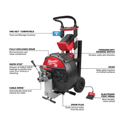 MX FUEL Rust-Resistant Sewer Drum Machine, 200 ft Max Run