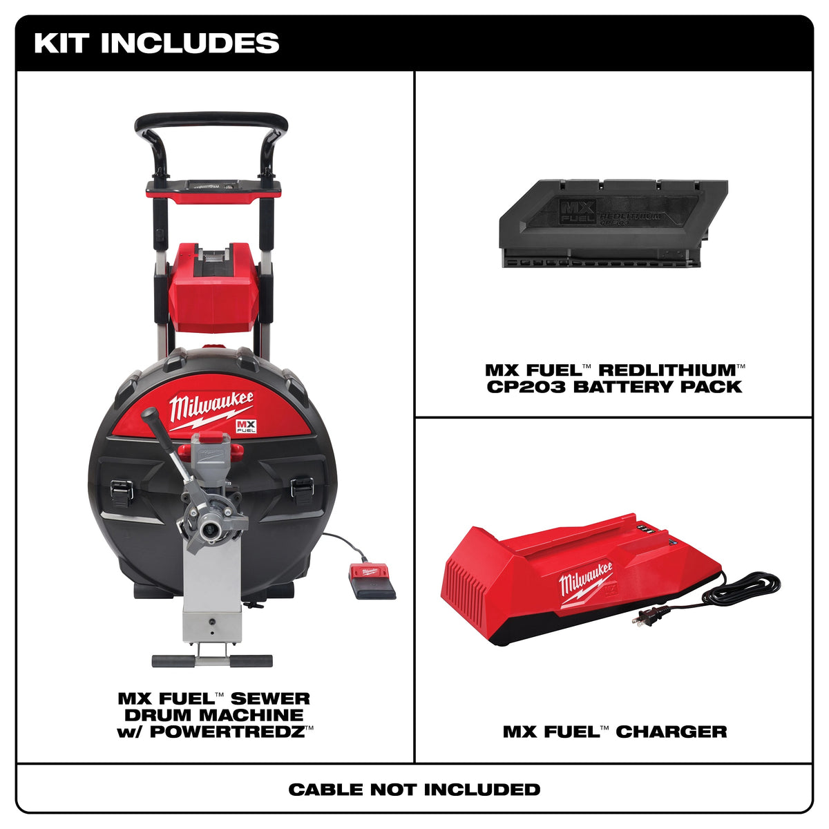 MX FUEL Rust-Resistant Sewer Drum Machine, 3/4 in Drain Line
