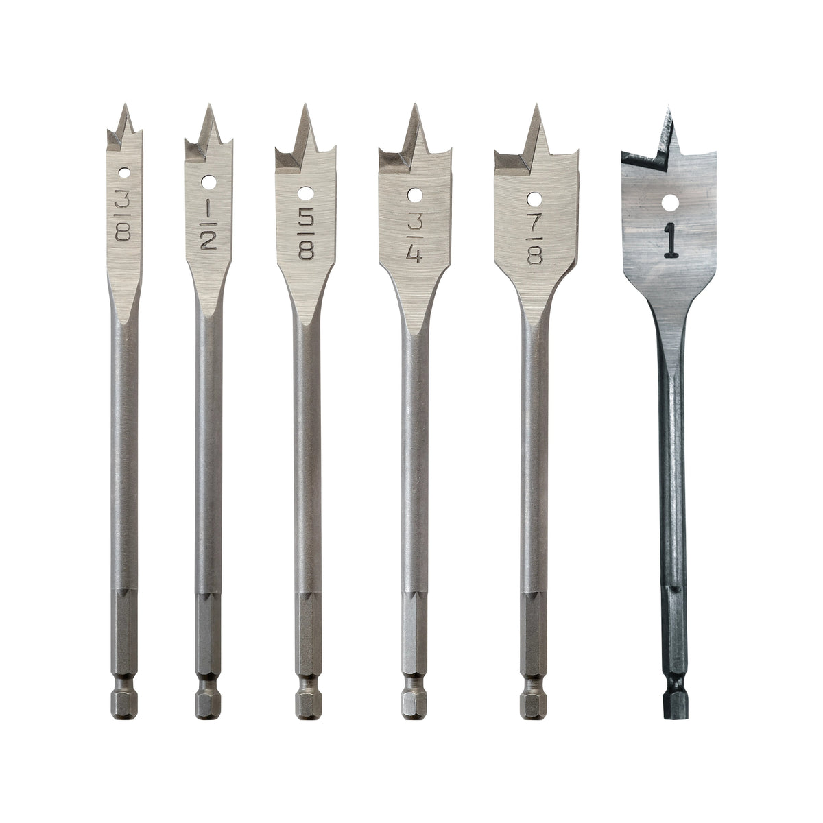 Universal Flat Boring Bit Set - 6 Pieces - Carbon Steel