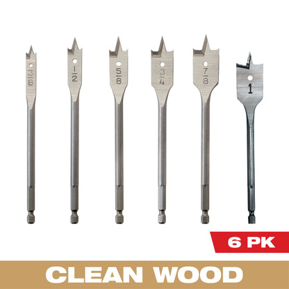 Universal Flat Boring Bit Set - 6 Pieces - Carbon Steel