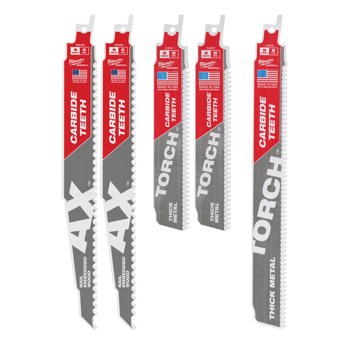 Reciprocating Saw Blade Set - 5 Pieces - 0.05" Thk
