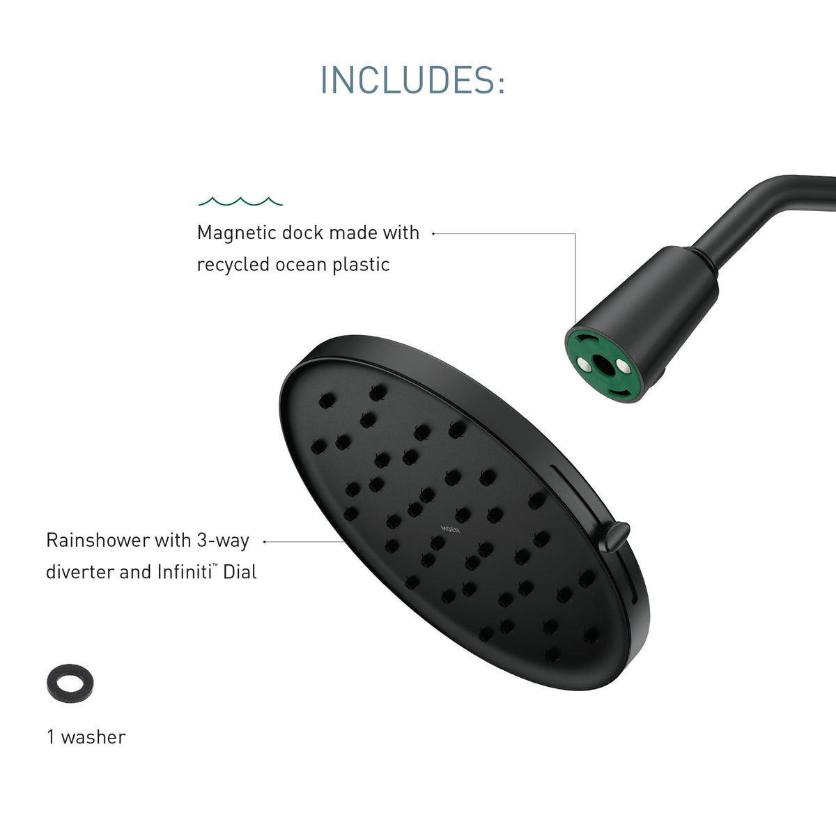 Adjustable Rainshower Shower Head - Matte Black - 1.75 GPM