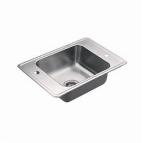 Moen® 22132 Drop-In Kitchen Sink, Stainless, Squared Shape, 14 in L x 16 in W, 2 Faucet Holes, 24 in L x 20-5/16 in W x 5-1/2 in H, Stainless Steel