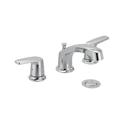 Moen® 499545 CHATEAU® Bathroom Faucet, Residential, 1.2 gpm Flow Rate, 3-1/4 in H Spout, 8 to 16 in Center, Chrome, 2 Handles, Lift Rod Drain